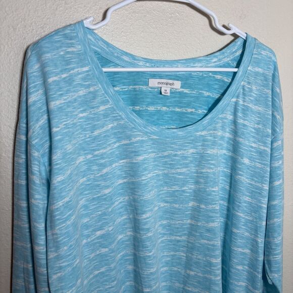Monographic T-Shirt Women's 1X Blue Round Neck Striped Casual Tunic Top NWT - Picture 3 of 10